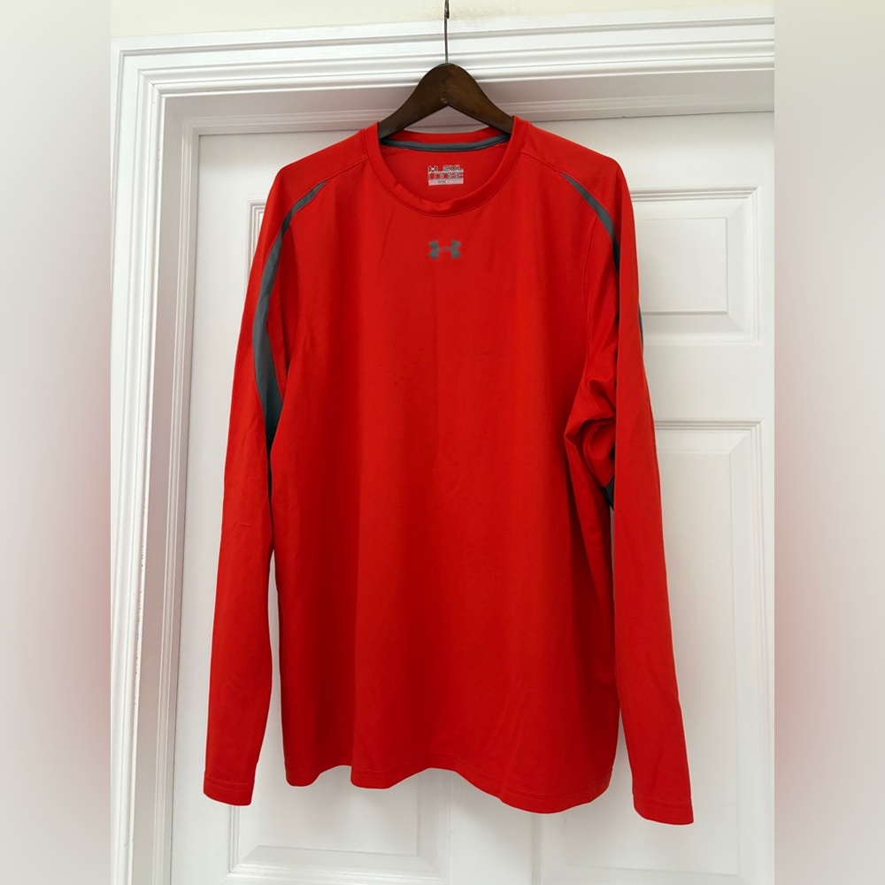 Under Armour Men's Plus size Orange and Grey Long Sleeve athletic shirt
